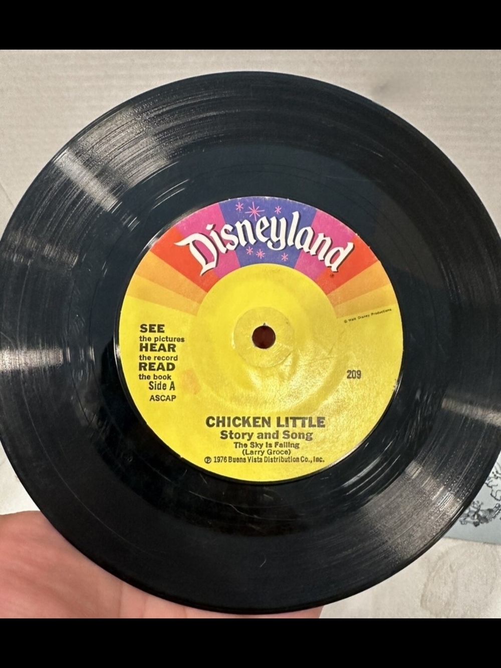 Disneyland Chicken Little 45 RPM Vinyl Record - Yellow & Rainbow Label